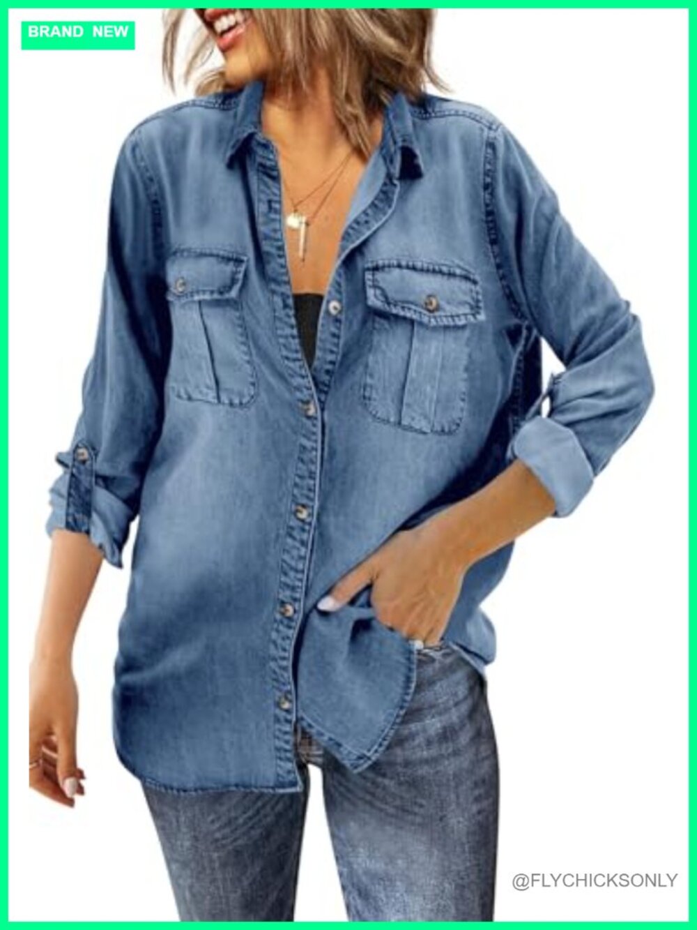 Runcati Womens Button Down Denim Shirt Long Sleeve Oversized Jean Jacket